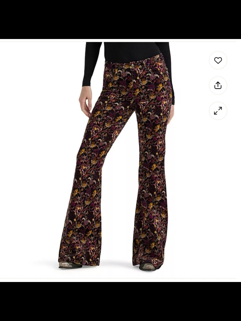 Wrangler Floral Velvet Flare Pants - Black, Burgundy & Gold Accents